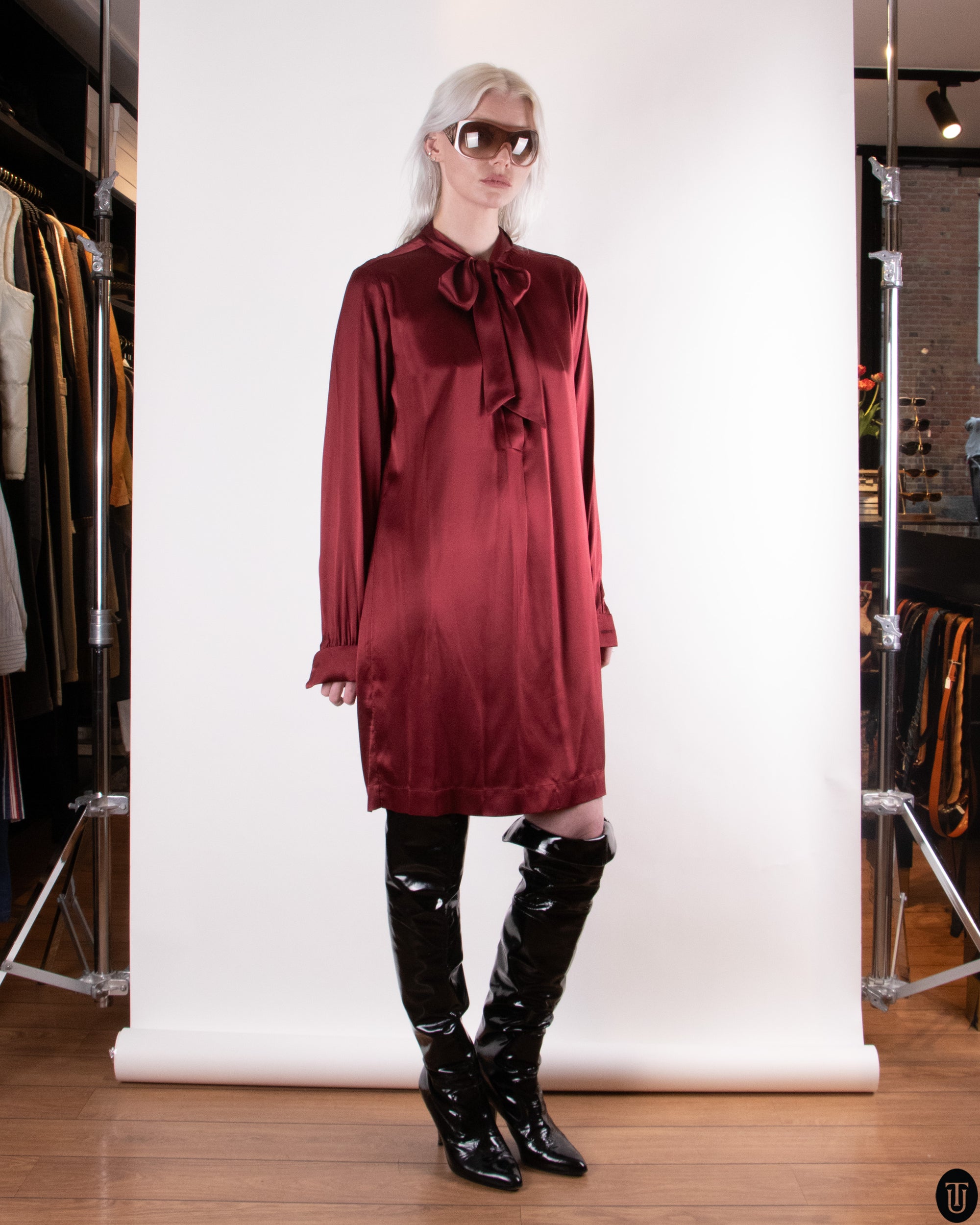 00's Hale Bob Silk Pussy Bow Dress M