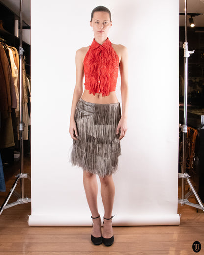 SS09 Alessandro Dell'Aqua Silk Embellished Fringe Skirt M