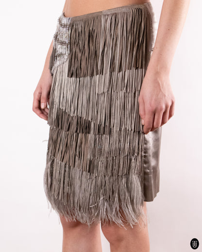 SS09 Alessandro Dell'Aqua Silk Embellished Fringe Skirt M