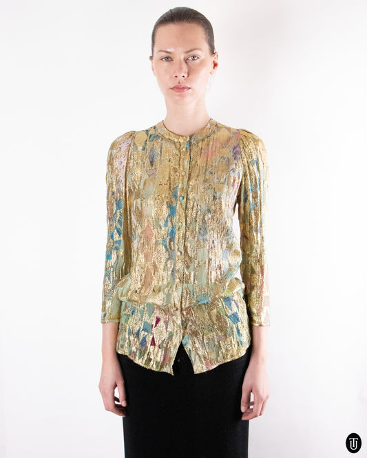 00's Roberto Cavalli Silk Iridescent Metallic Top M