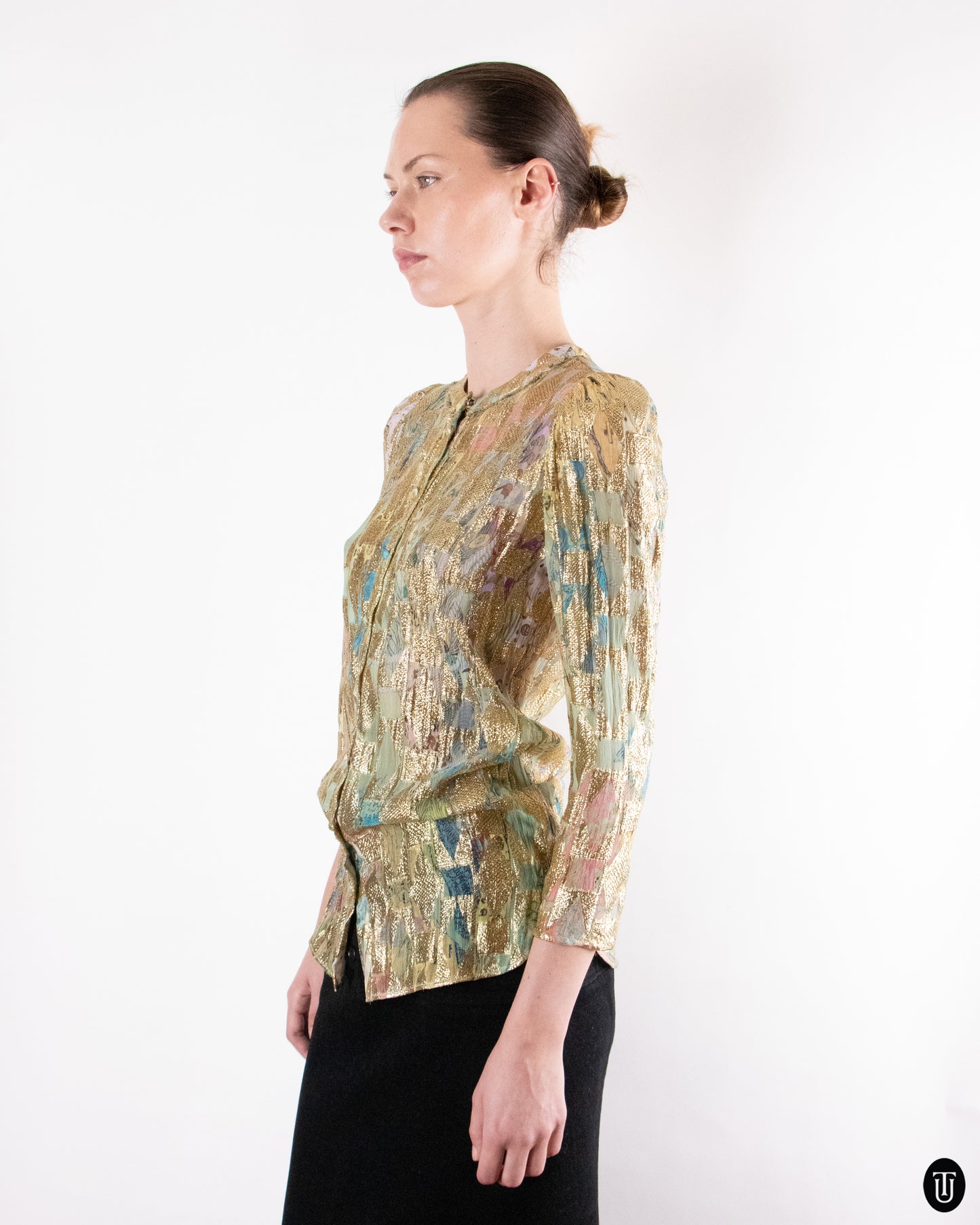 00's Roberto Cavalli Silk Iridescent Metallic Top M