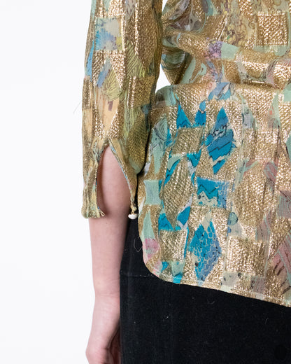 00's Roberto Cavalli Silk Iridescent Metallic Top M