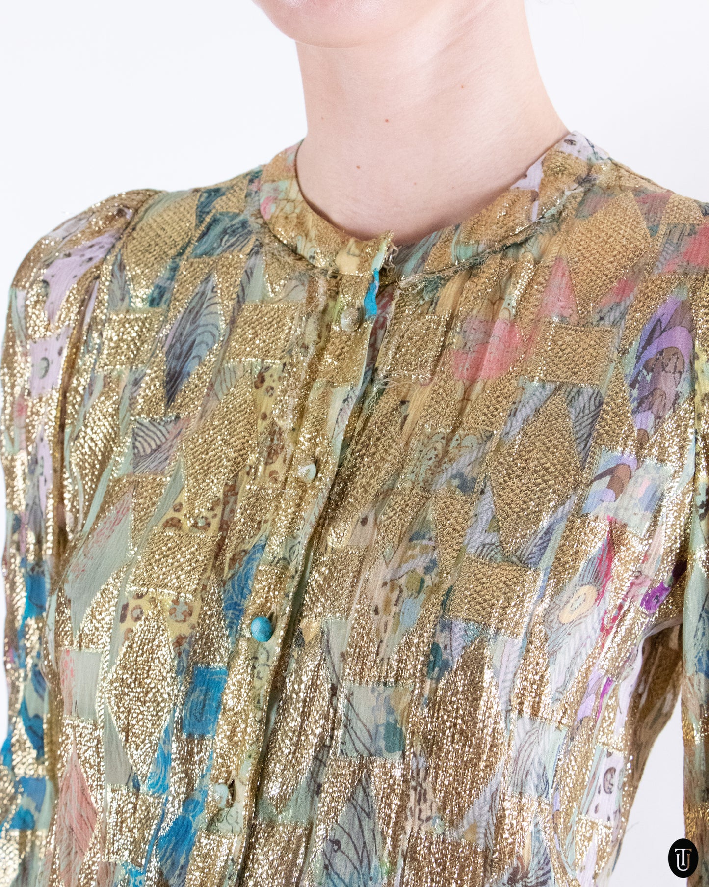 00's Roberto Cavalli Silk Iridescent Metallic Top M