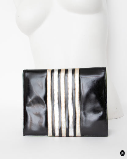70's Yves Saint Laurent Patent Leather and Metallic Clutch