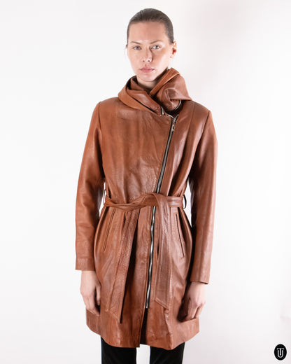 90's Warm Brown Belted Leather Jacket