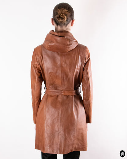 90's Warm Brown Belted Leather Jacket