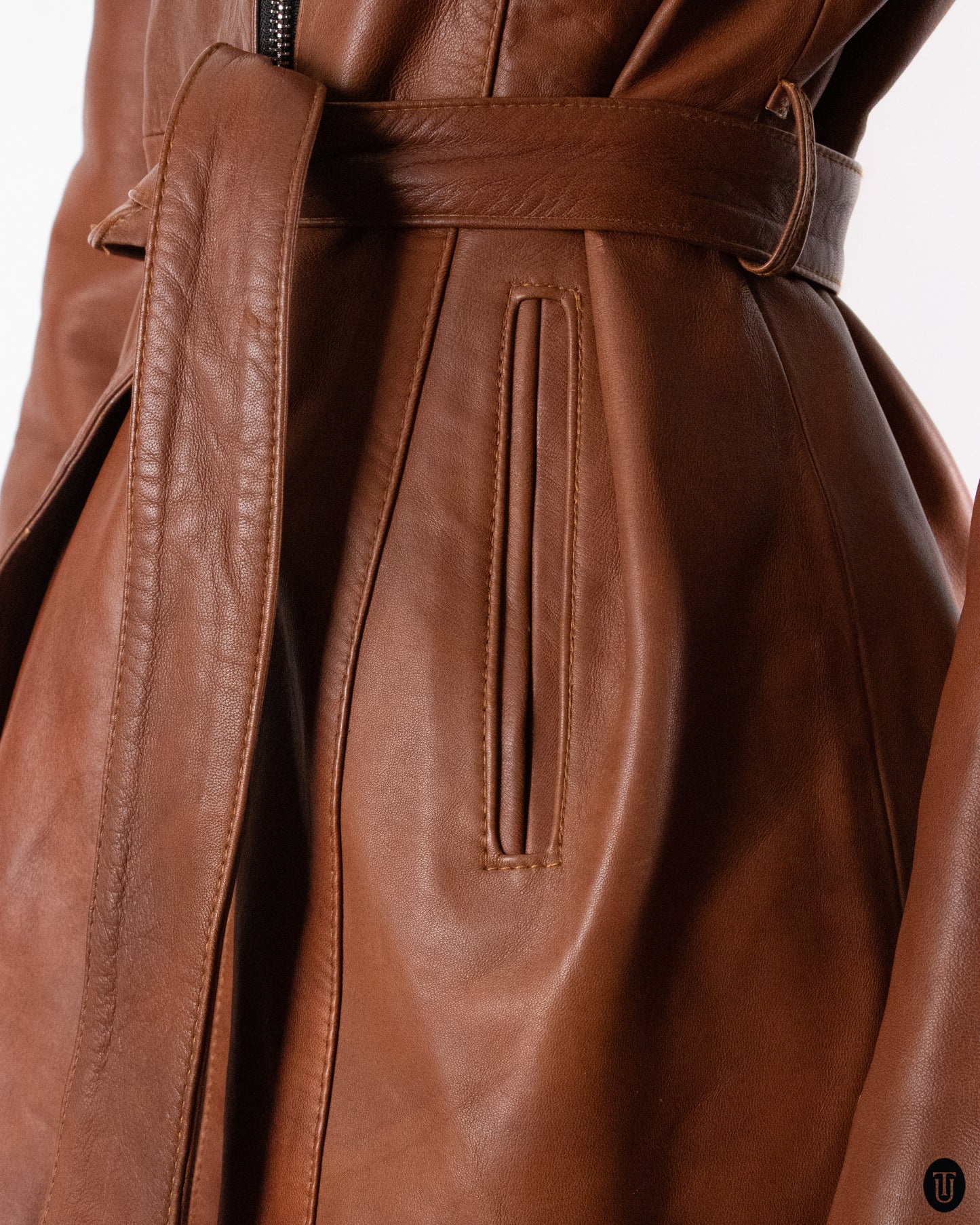 90's Warm Brown Belted Leather Jacket