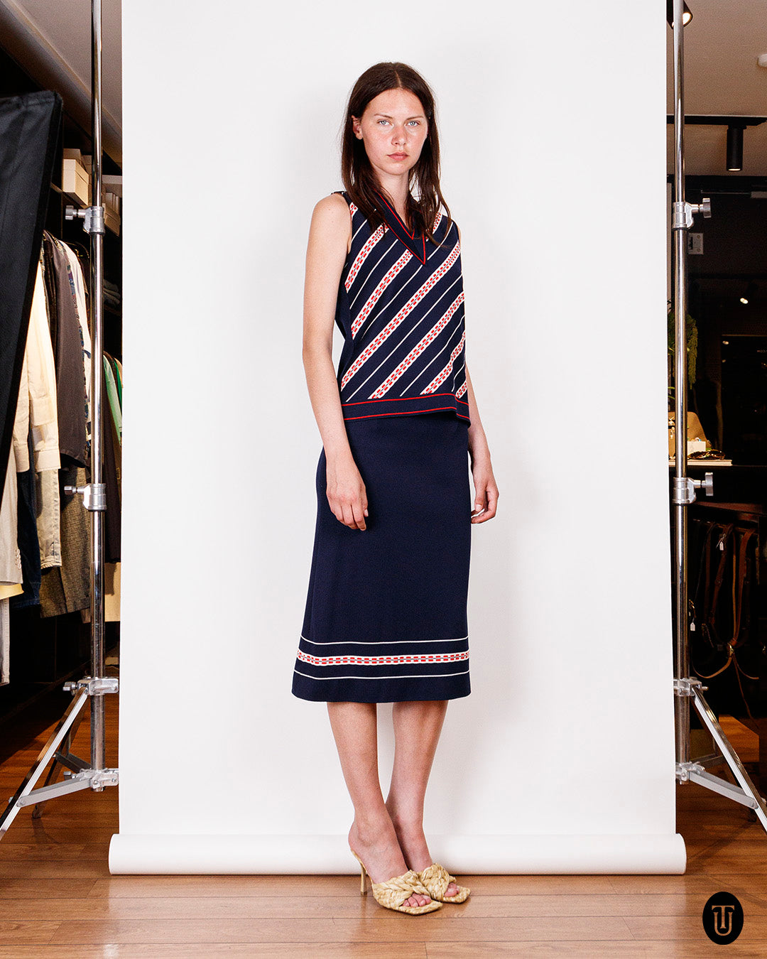 Jersey skirt suit deals