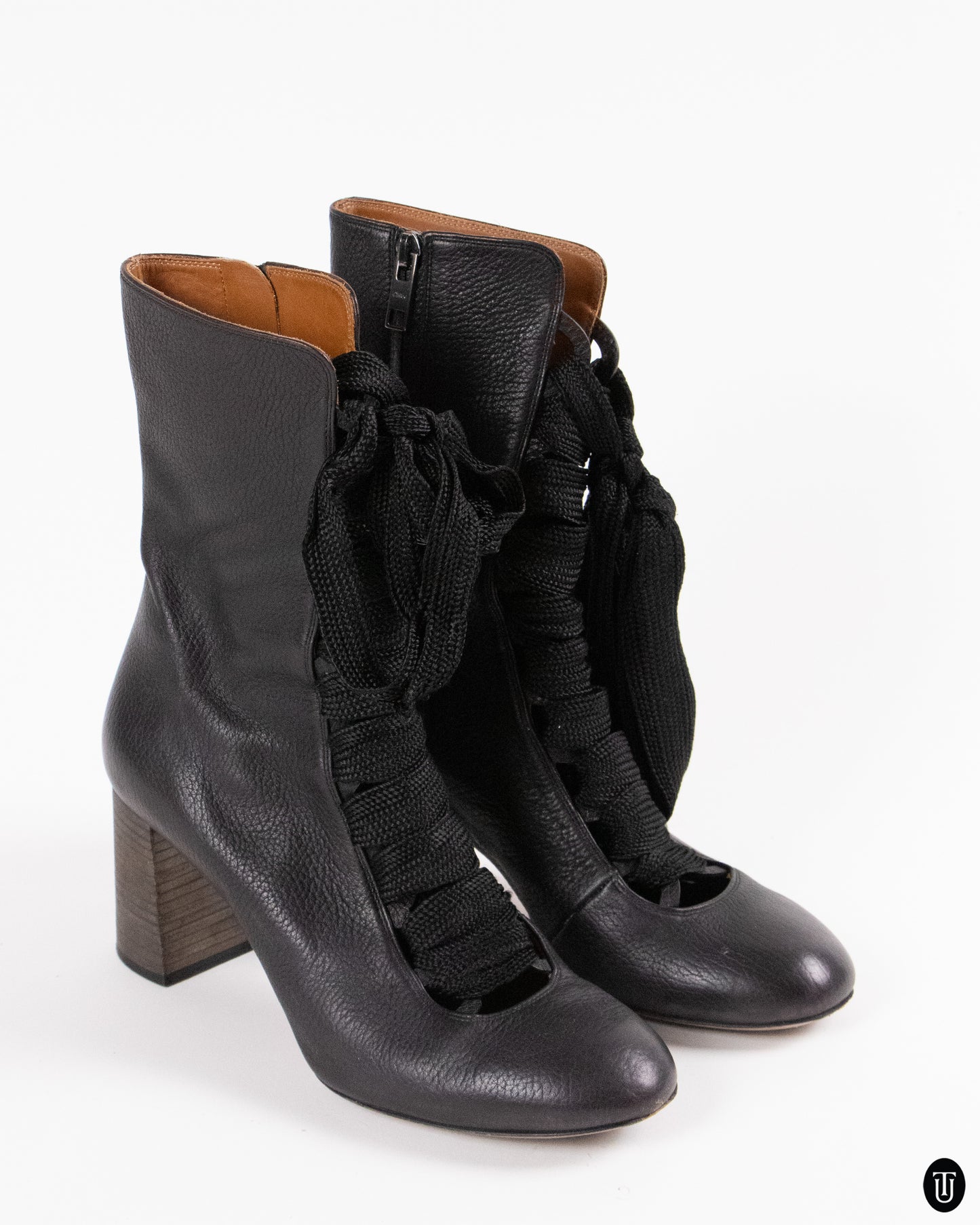 00s Chloé Black Lace-up Ribbon Boots