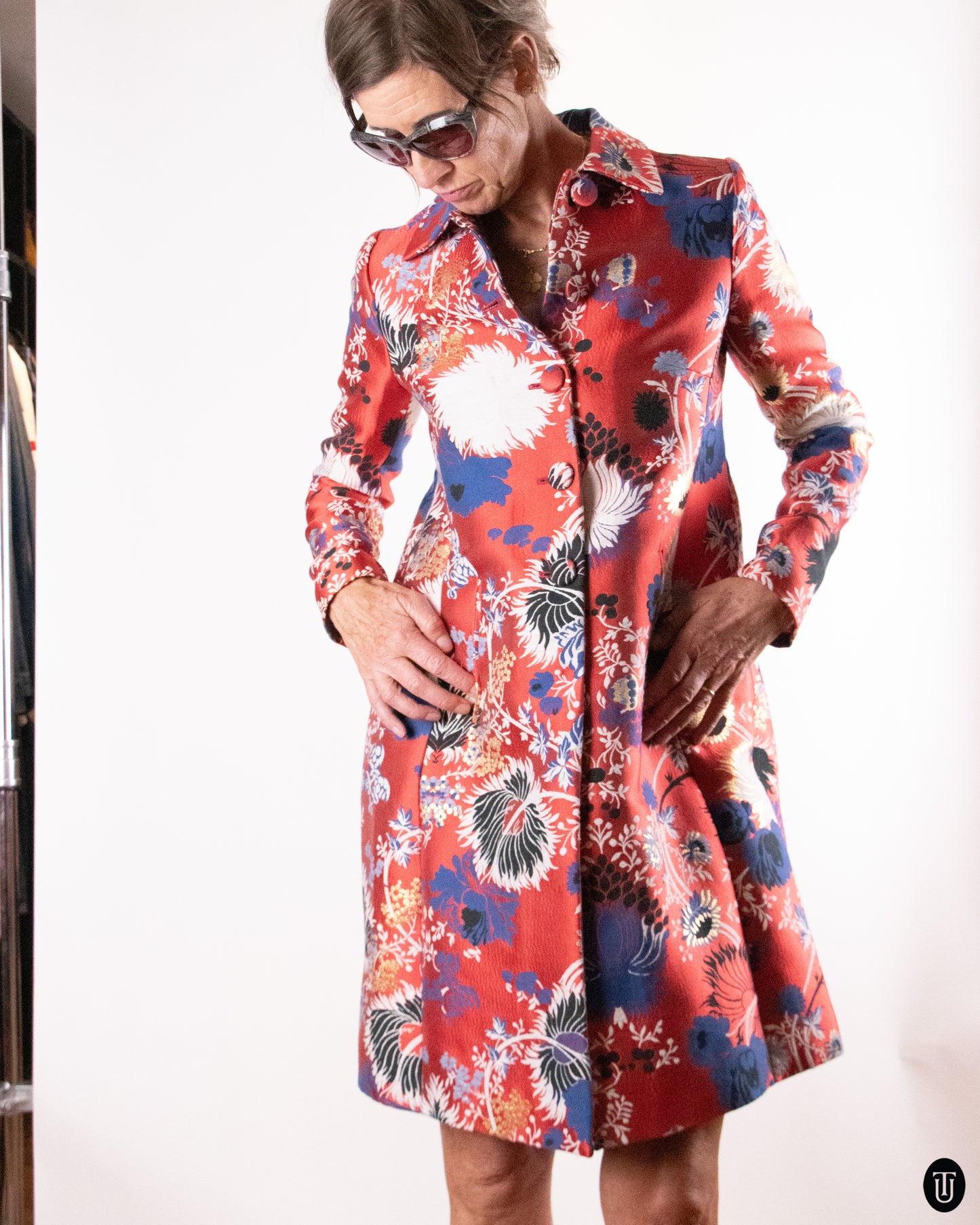 00's Rochas Tailored Cotton Floral Coat M