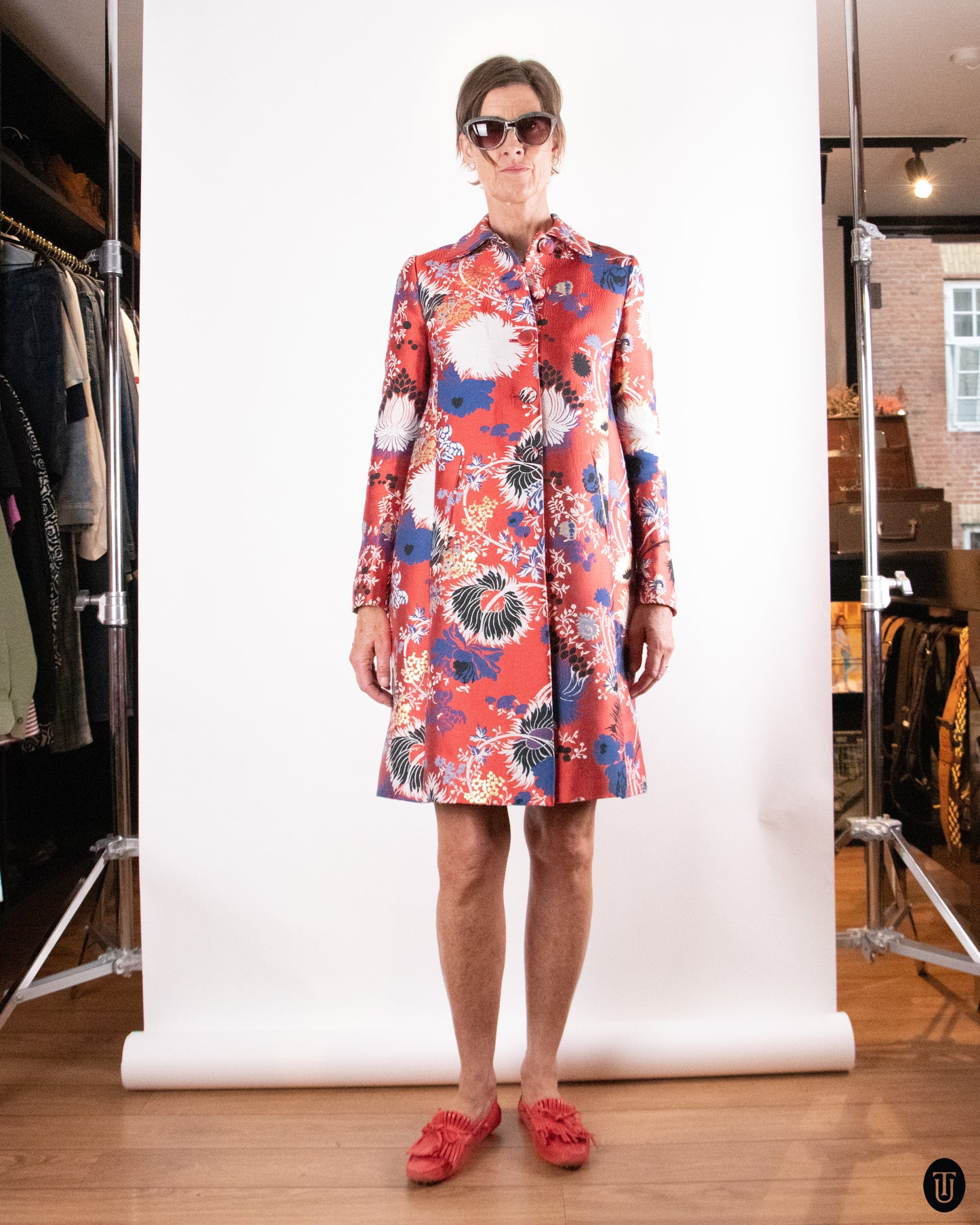 00's Rochas Tailored Cotton Floral Coat M