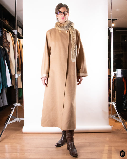 60's Yves Saint Laurent Camel & Fox Fur Coat L