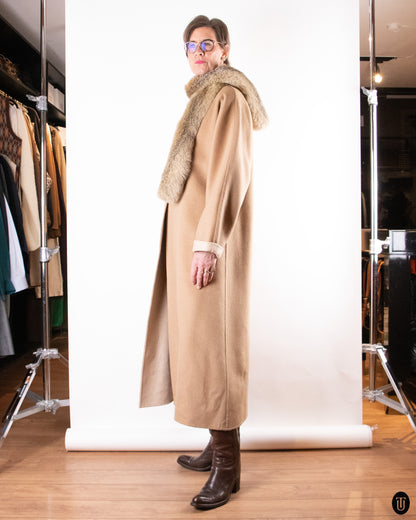 60's Yves Saint Laurent Camel & Fox Fur Coat L