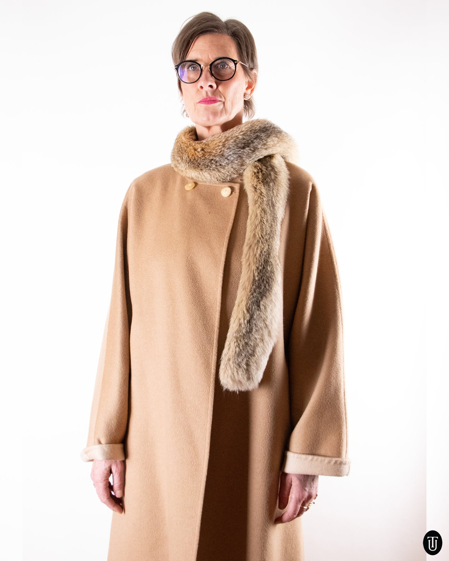 60's Yves Saint Laurent Camel & Fox Fur Coat L