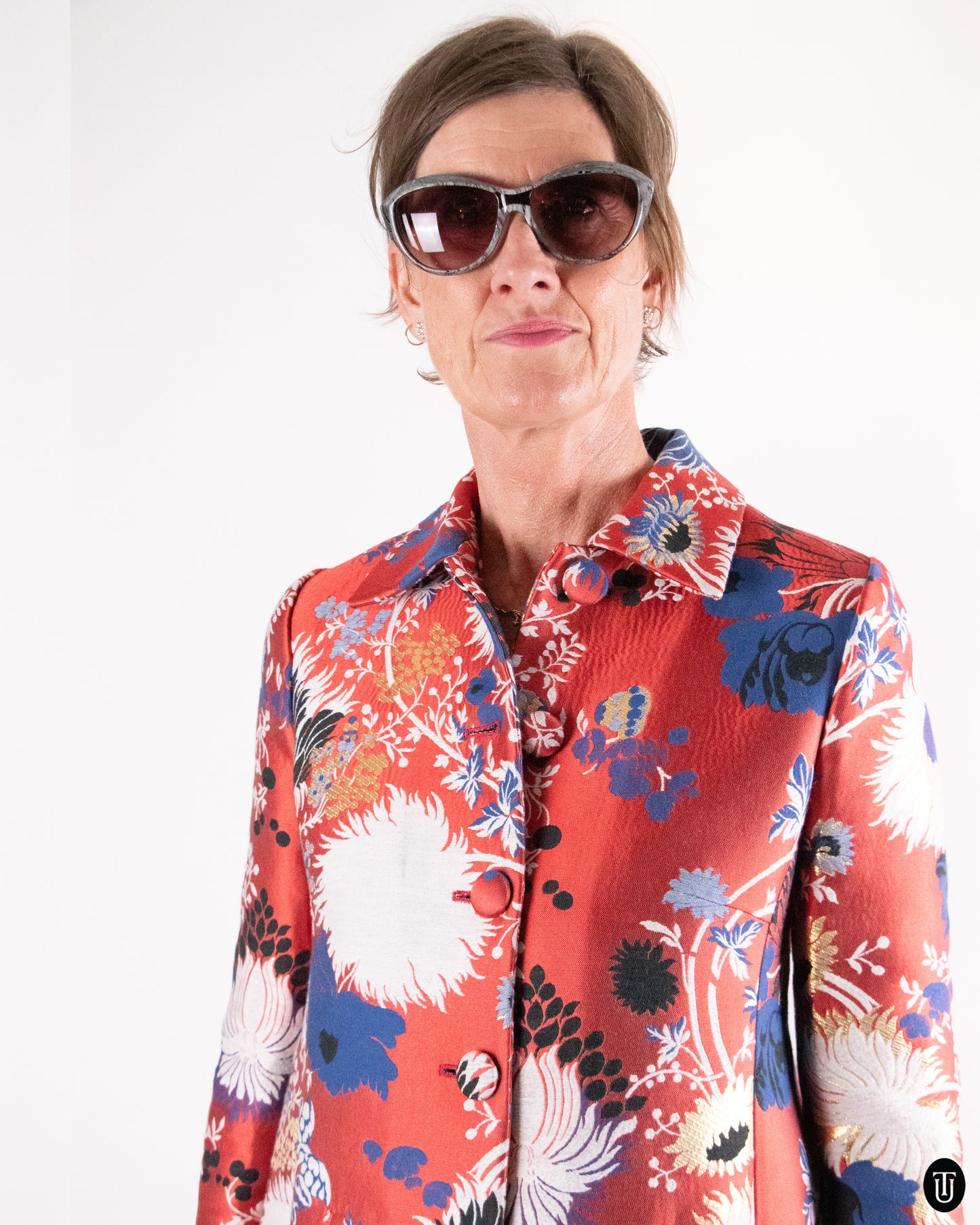 00's Rochas Tailored Cotton Floral Coat M