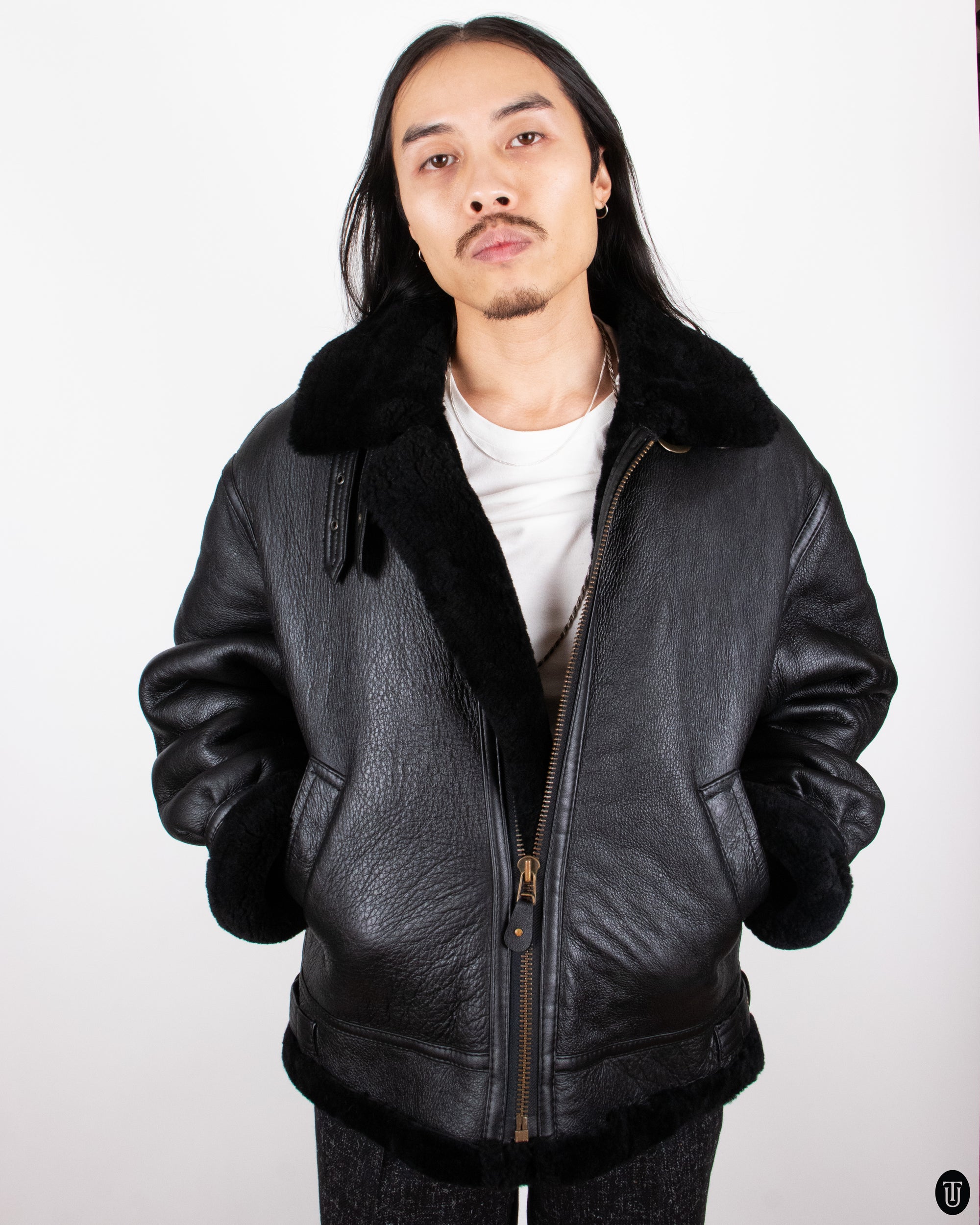 80s Shearling Air Force Leather Jacket L