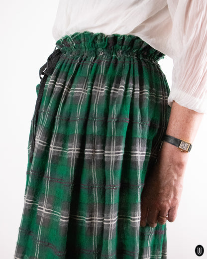90's Yohji Yamamoto "Y's" Drawstring Green Wool Plaid Maxi Skirt M