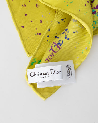 Dior Yellow Silk Scarf with Multi-Colored Dots