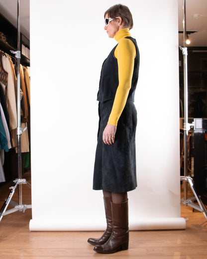 70's Céline Black Suede Two-piece Set M