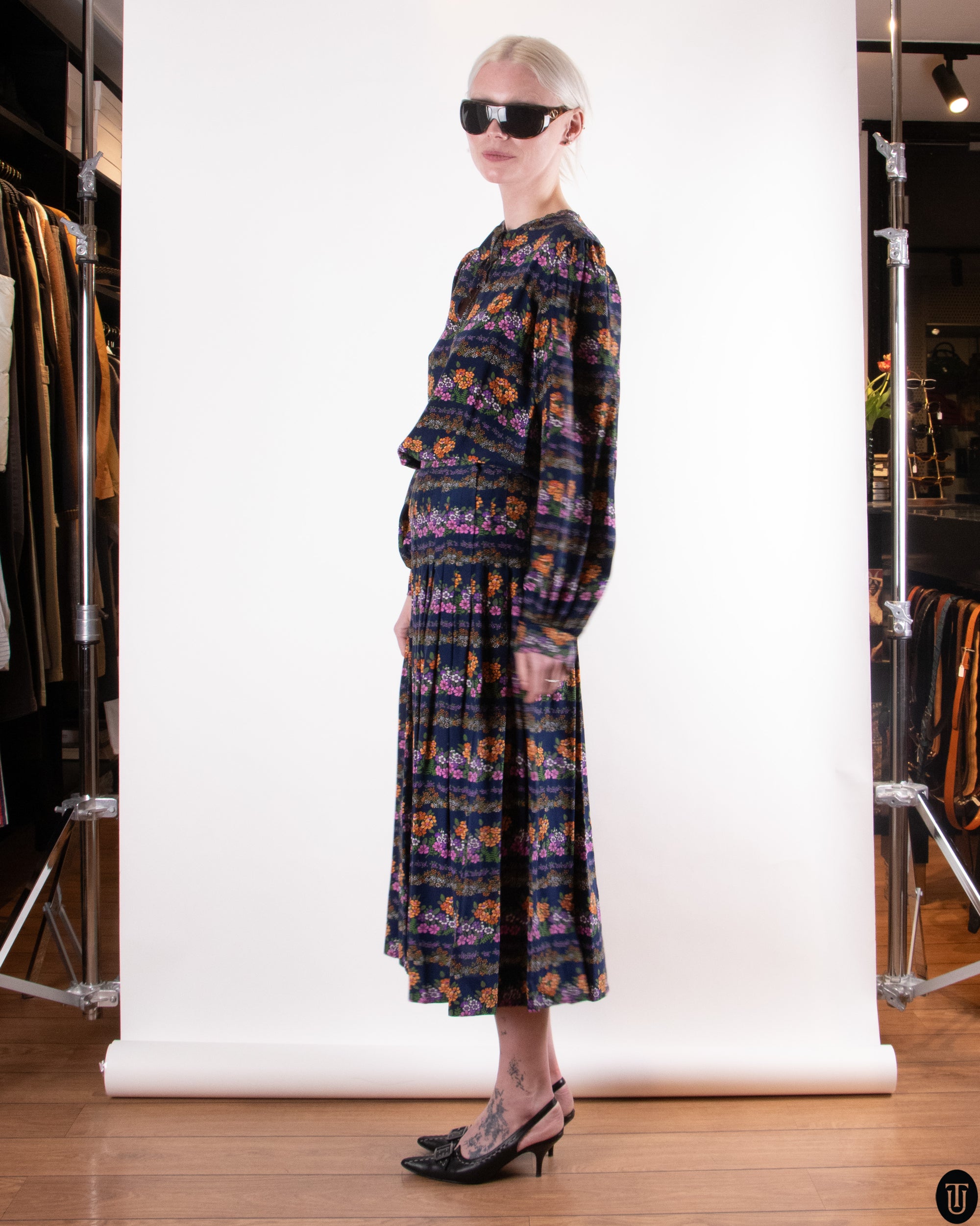 70s Yves Saint Laurent Silk Skirt Set S