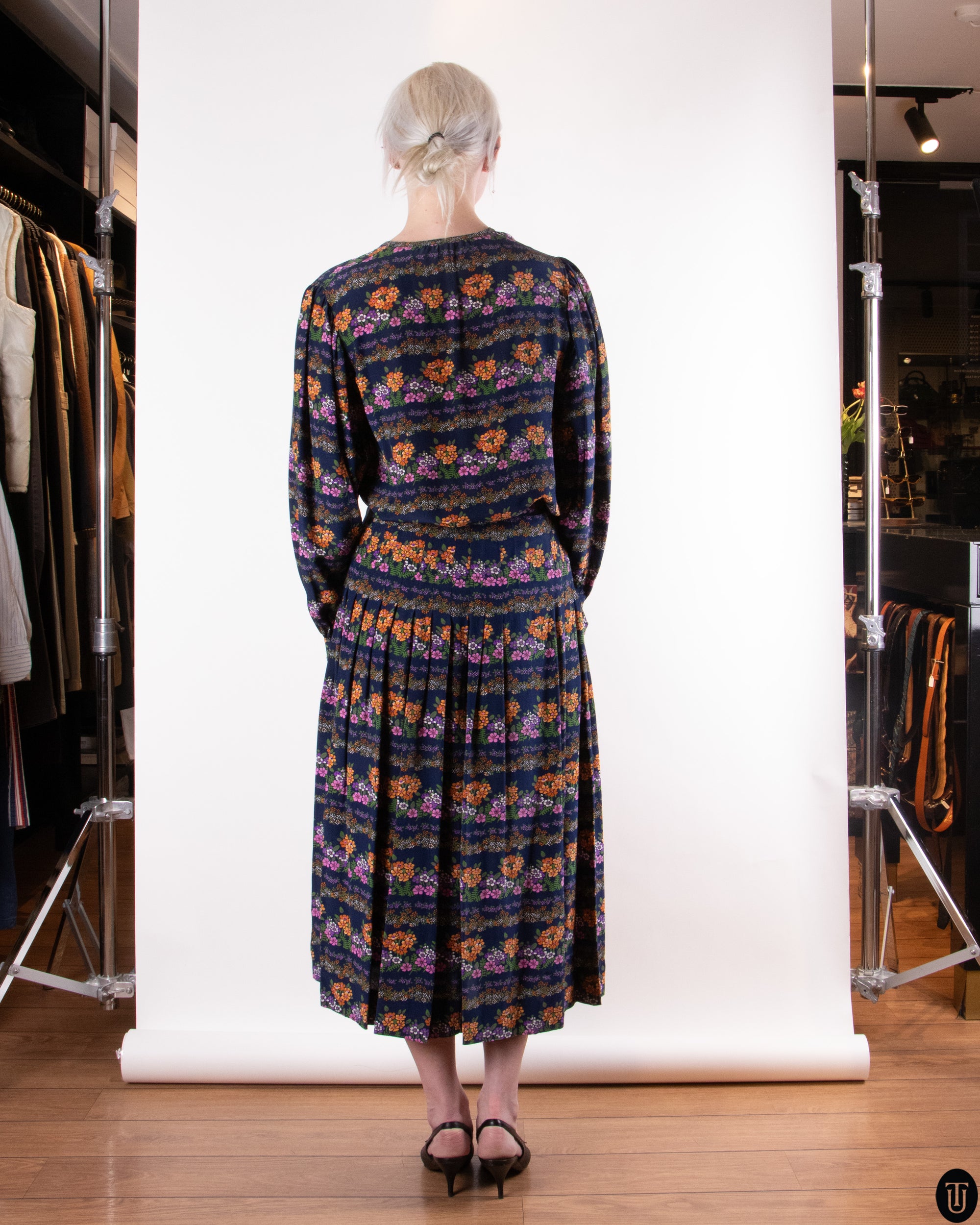 70s Yves Saint Laurent Silk Skirt Set S
