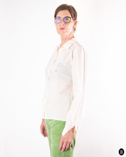 60's Silk Floral Cut-Out Blouse S