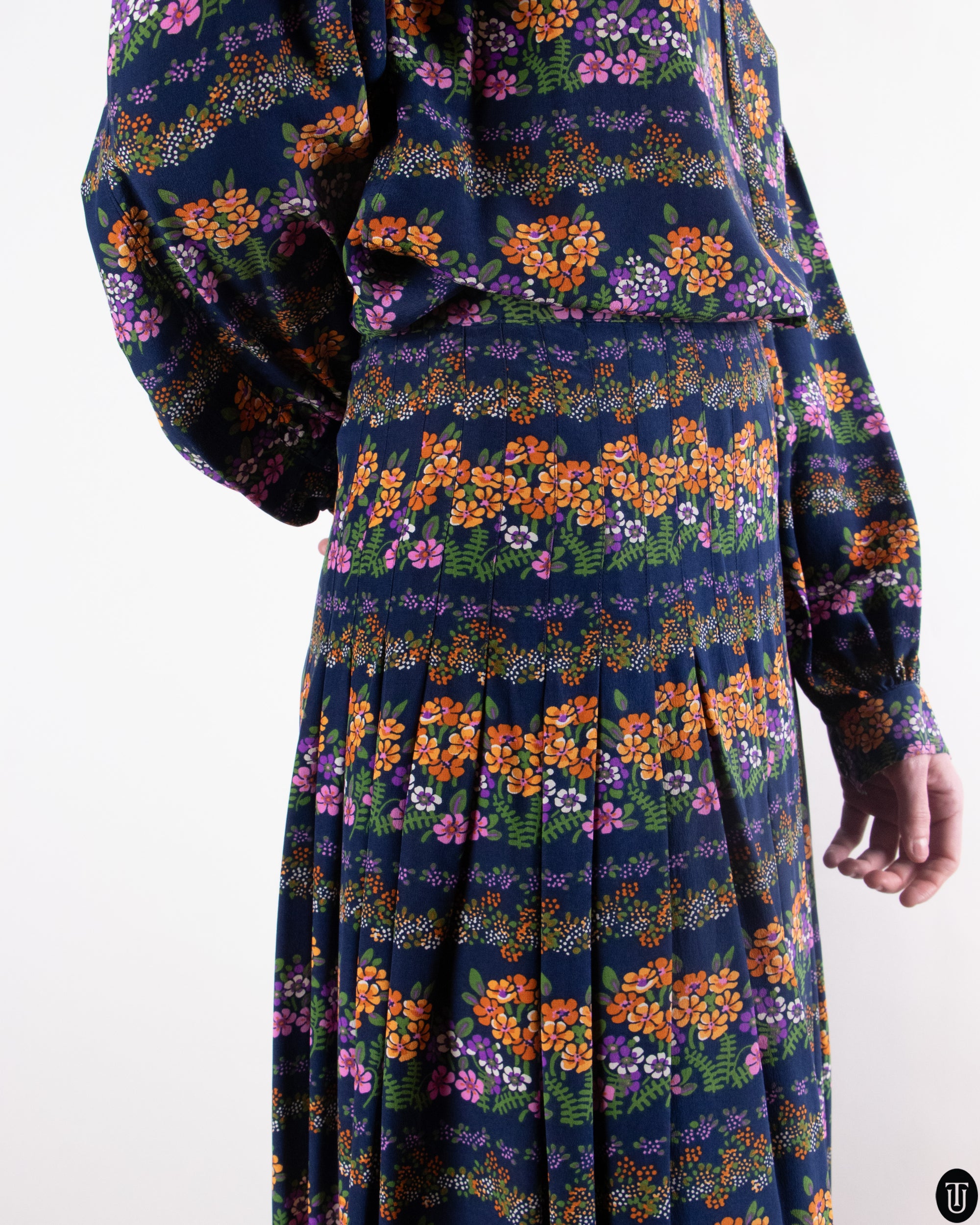 70s Yves Saint Laurent Silk Skirt Set S