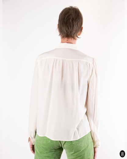 60's Silk Floral Cut-Out Blouse S