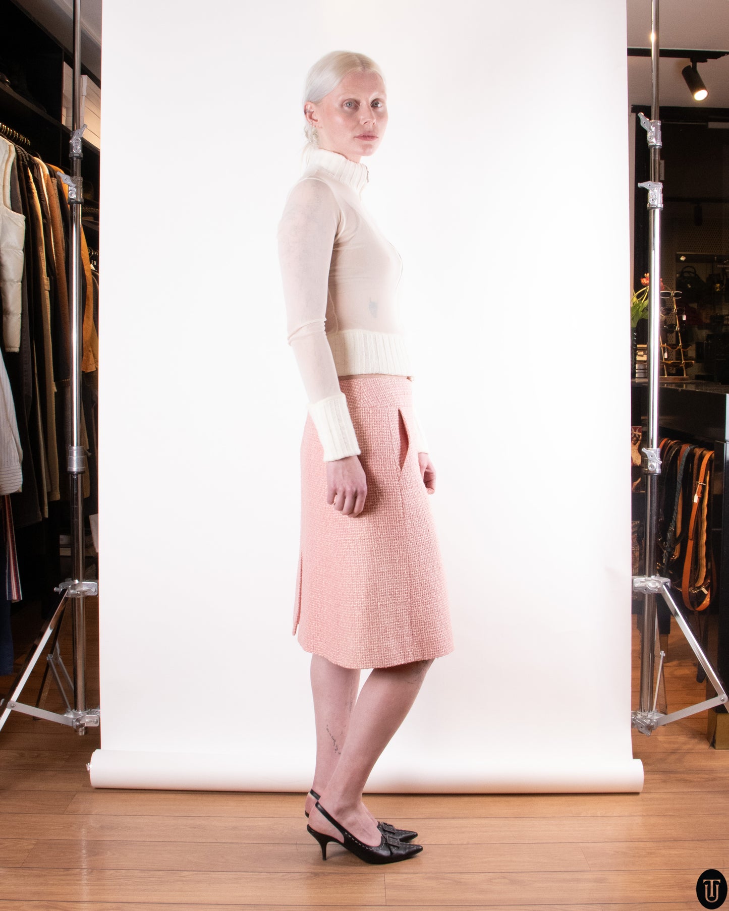 00's Chanel Silk Tweed A-Line Skirt M