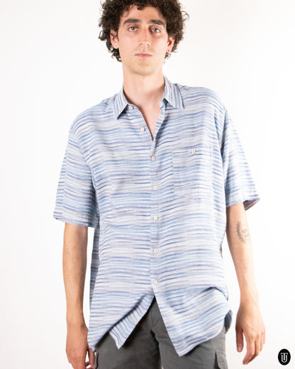 00's Missoni Blue Striped Cotton Shirt XL