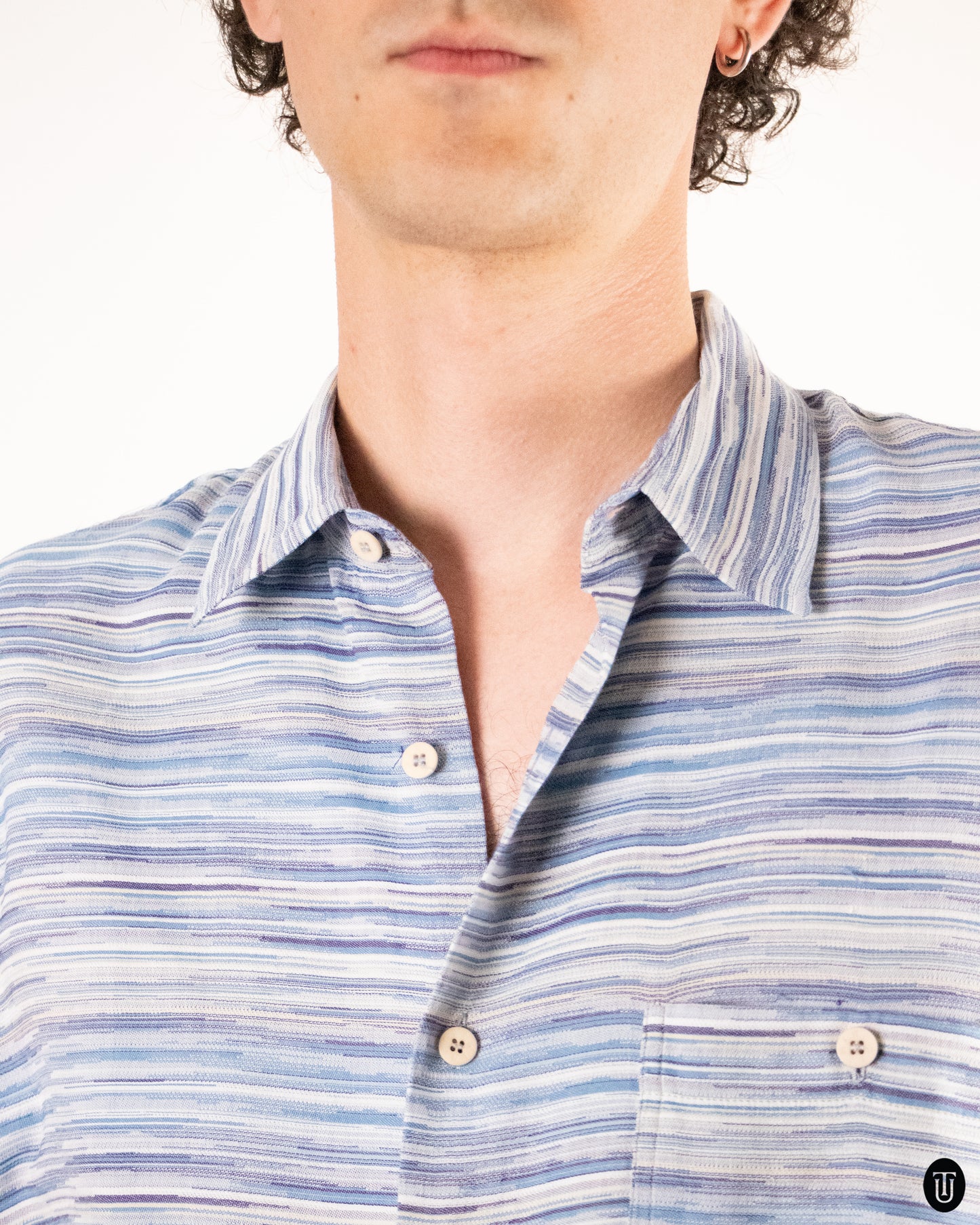 00's Missoni Blue Striped Cotton Shirt XL