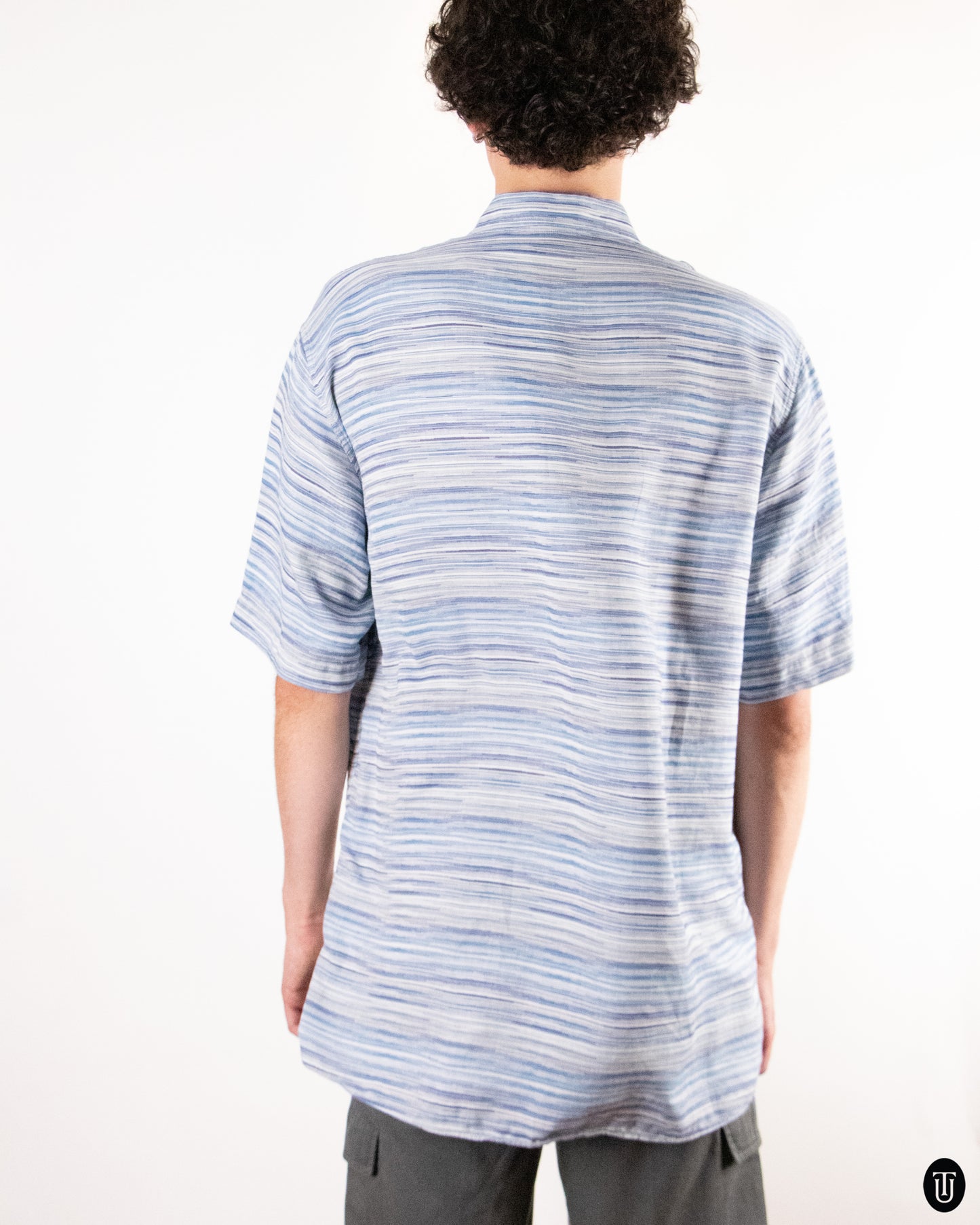 00's Missoni Blue Striped Cotton Shirt XL