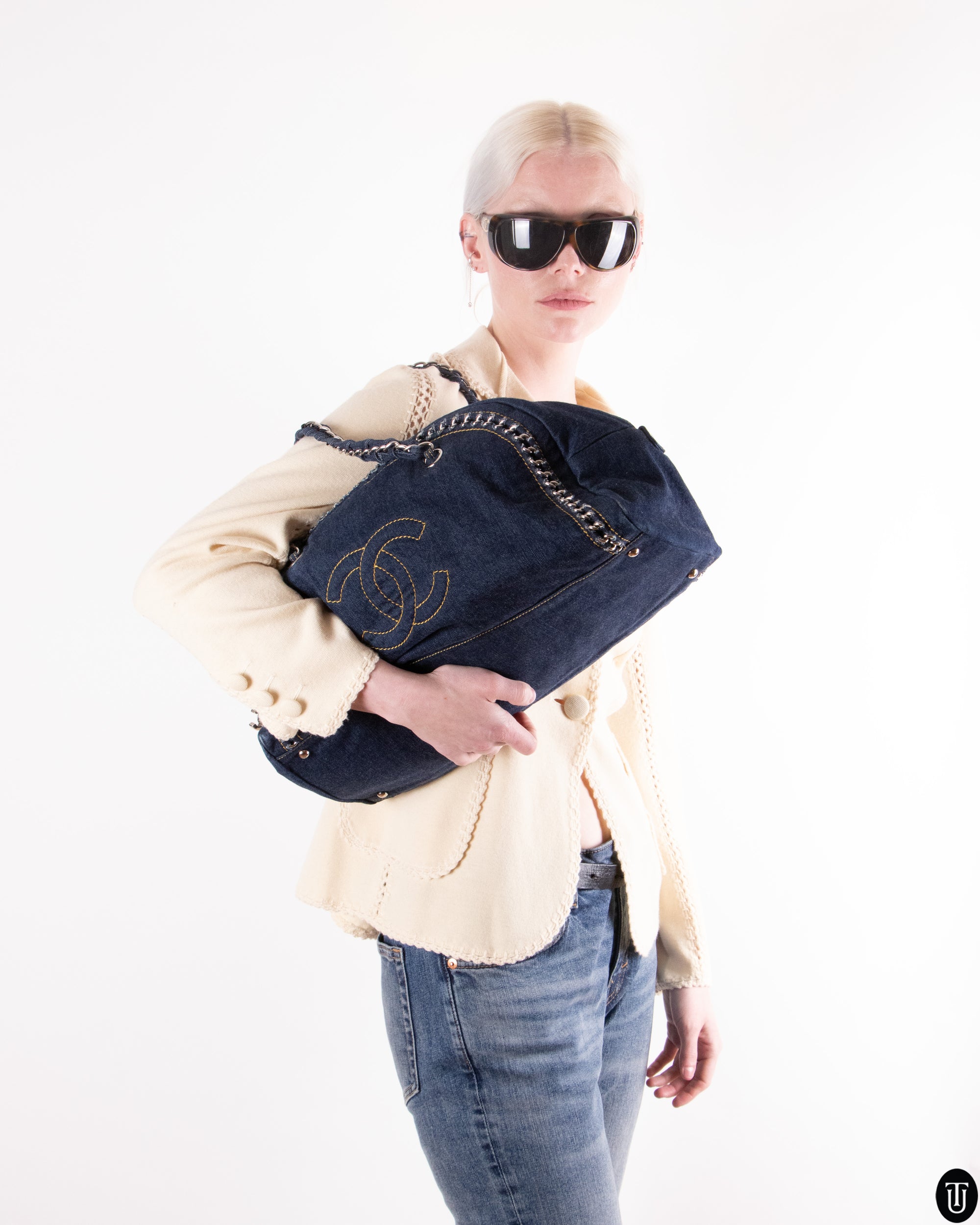 00s Chanel Boston CC Denim Bag