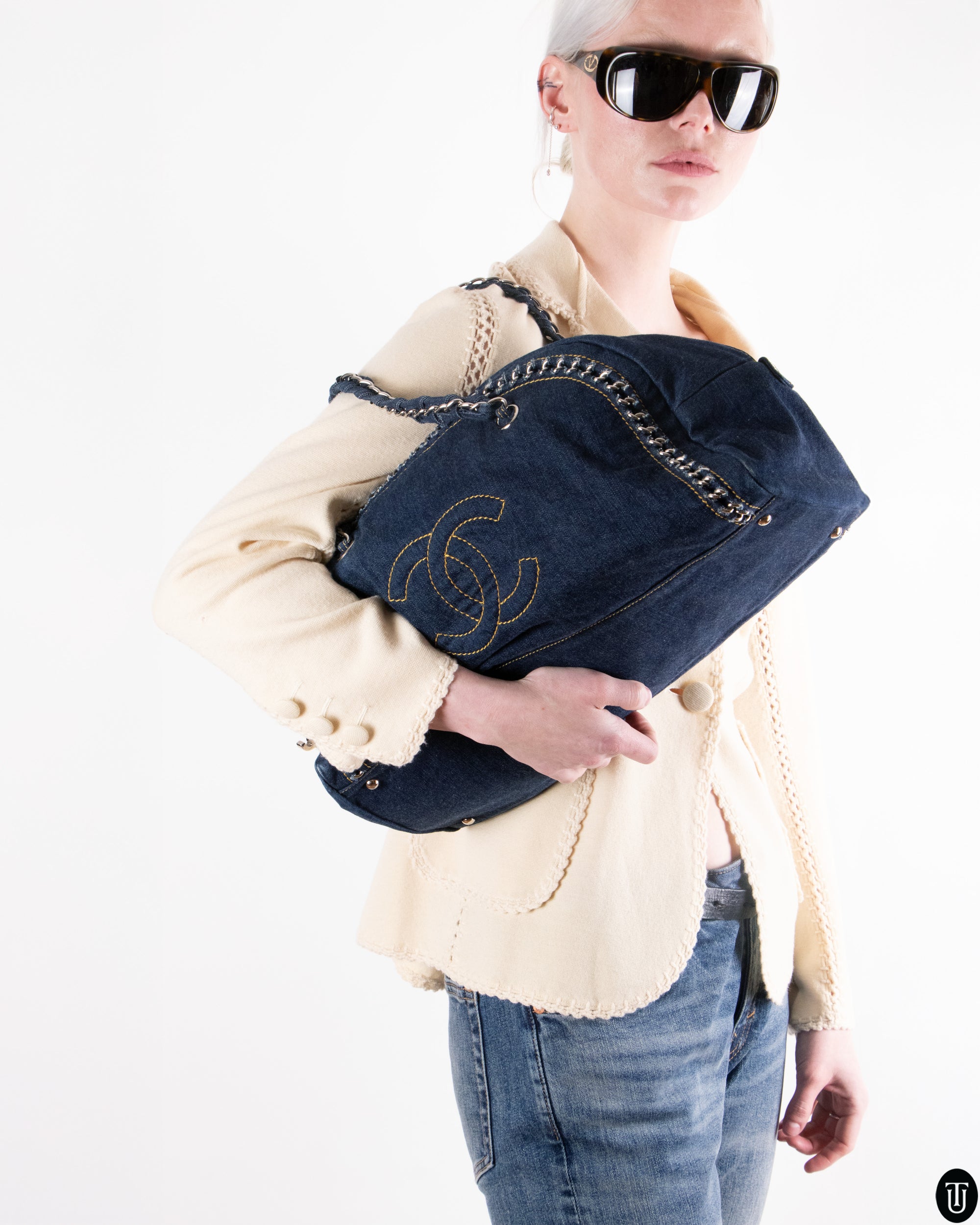 00s Chanel Boston CC Denim Bag