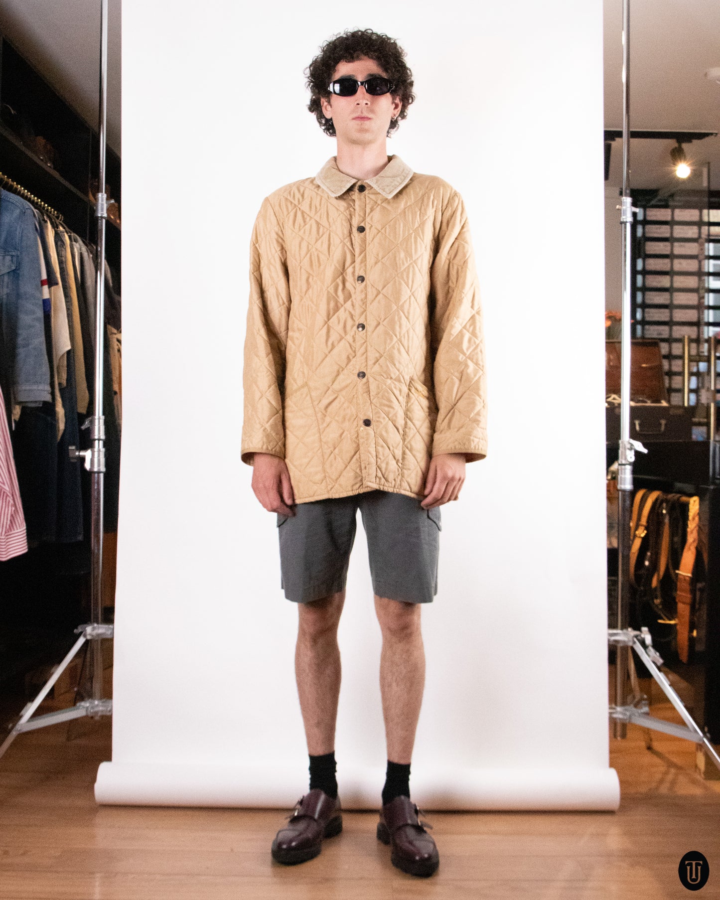 00's Barbour Beige Quilted Jacket L