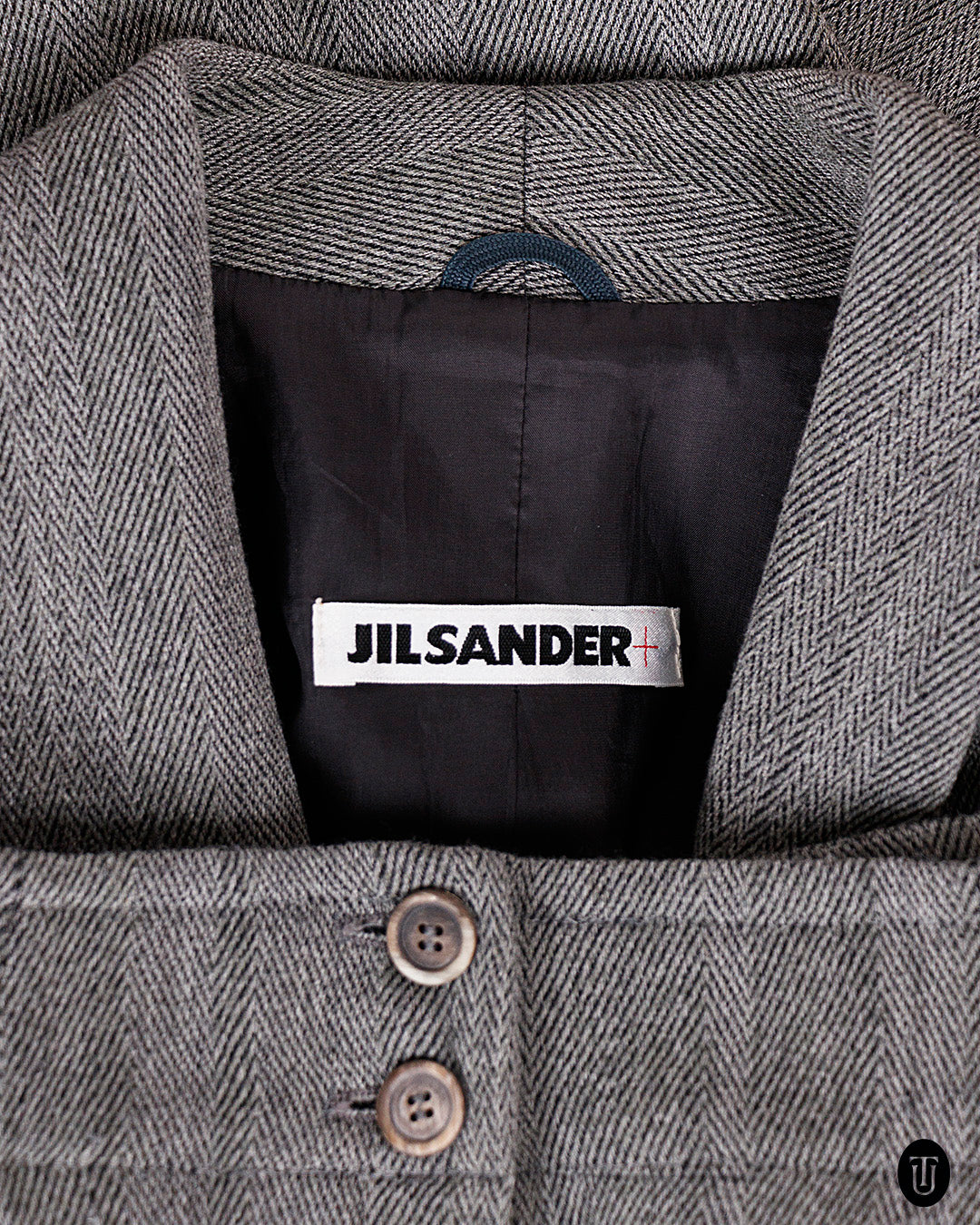 1990s Jil Sander Grey Herringbone Skirt Suit M