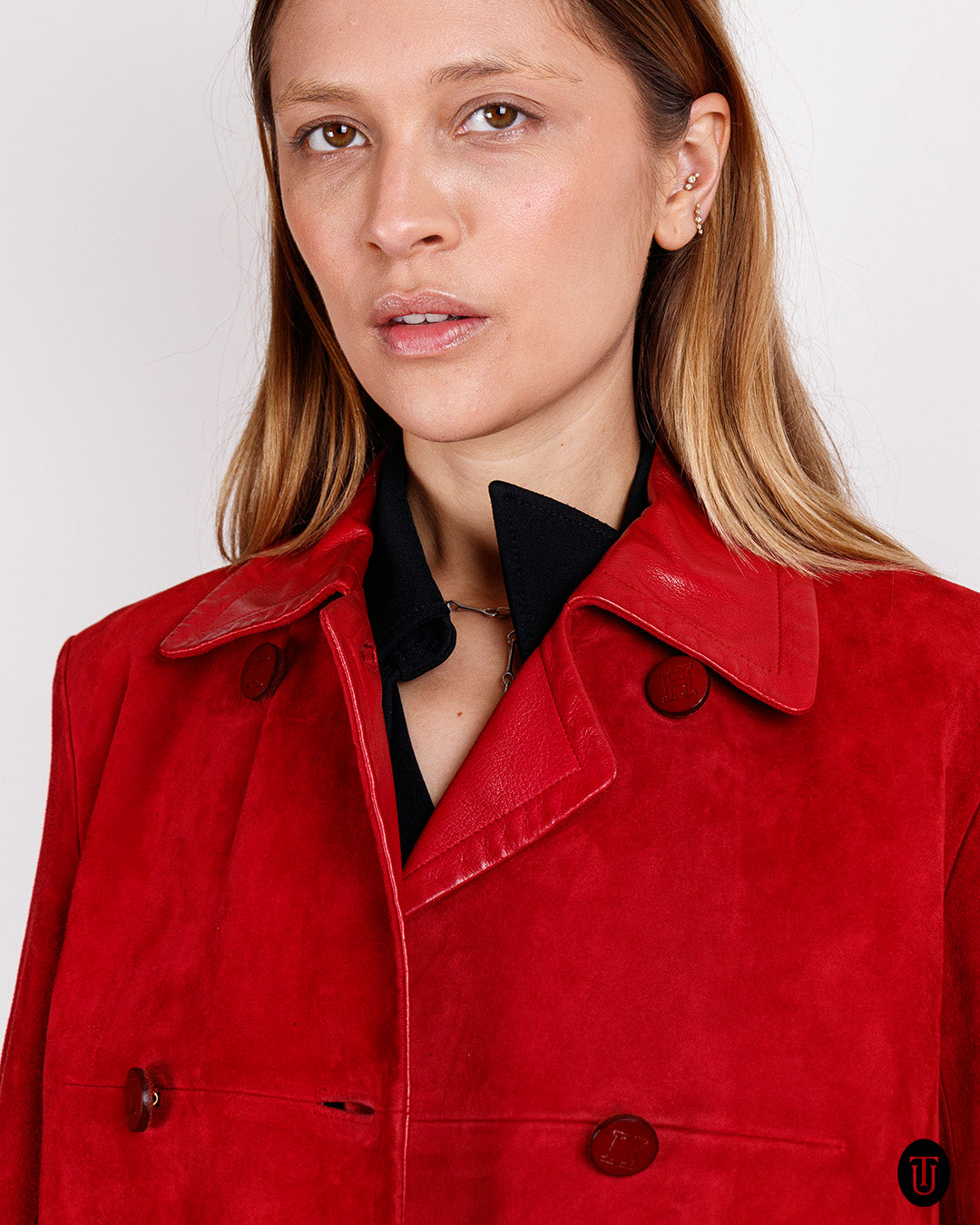1980s Hermès Crimson Lamb Suede&Leather Coat S