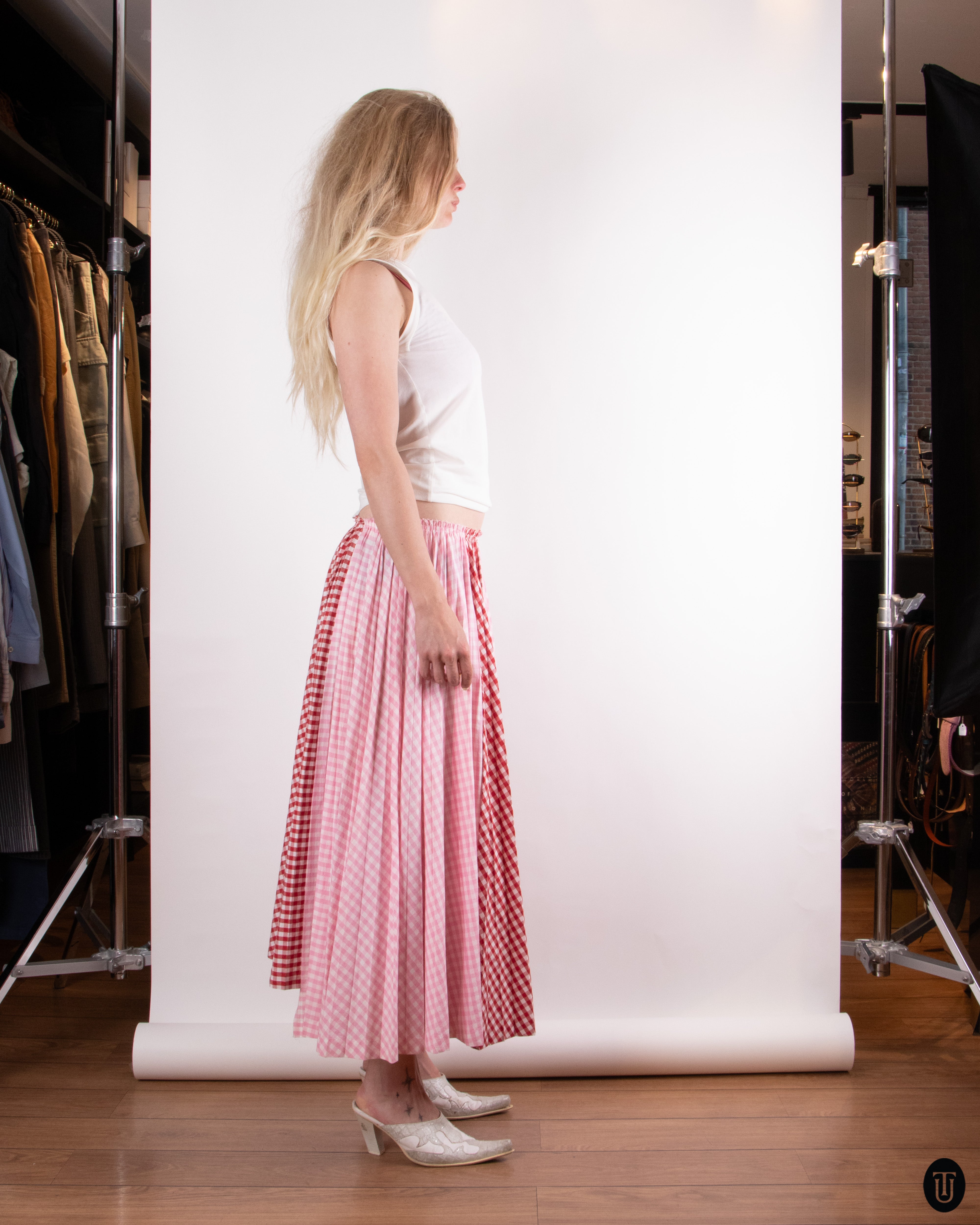 Comme des Garçons 90s Pleats Wide Skirt Comme des Garçons black pleated skirt attached to a mesh