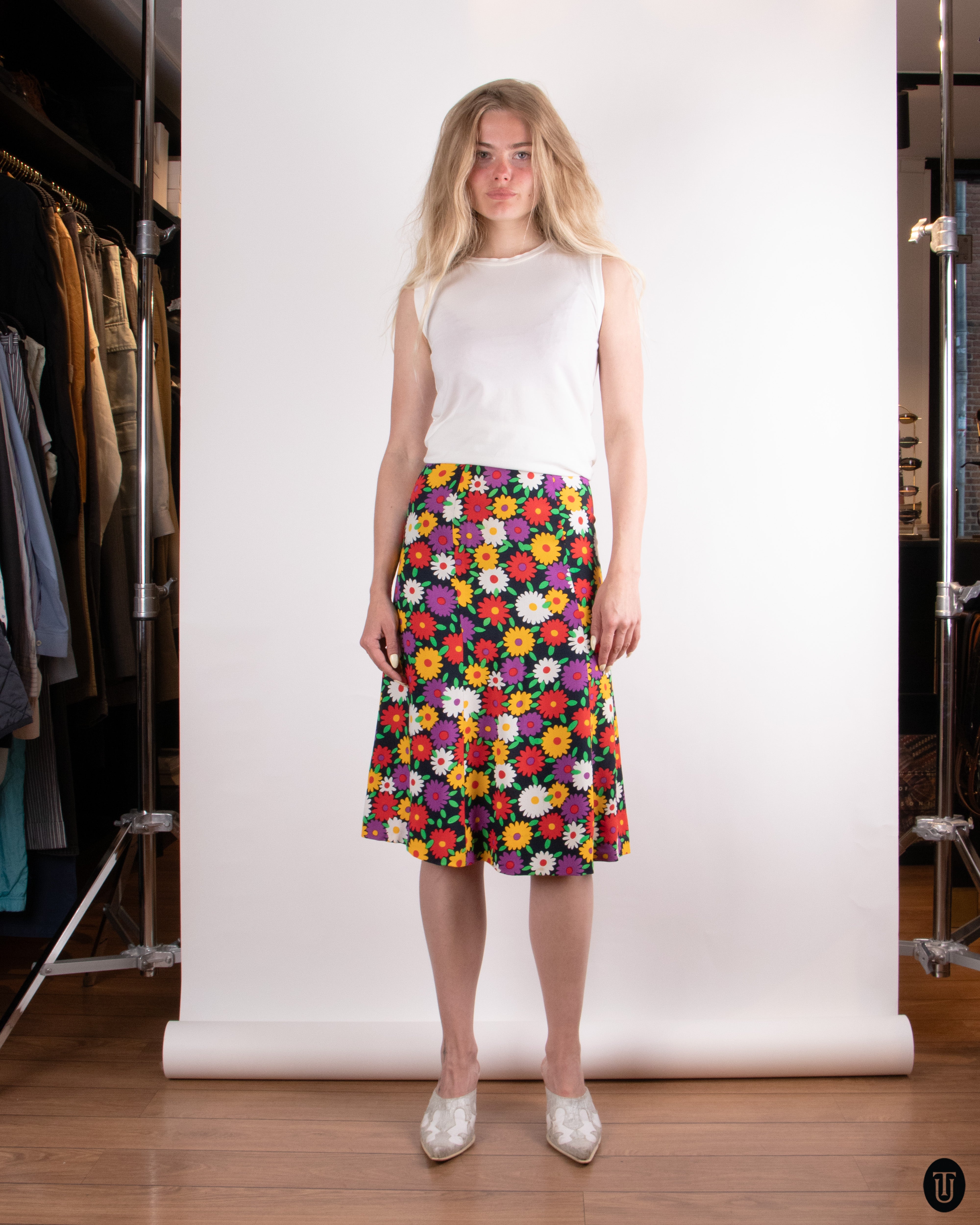 70s Yves Saint Laurent Rive Gauche Floral Skirt XS
