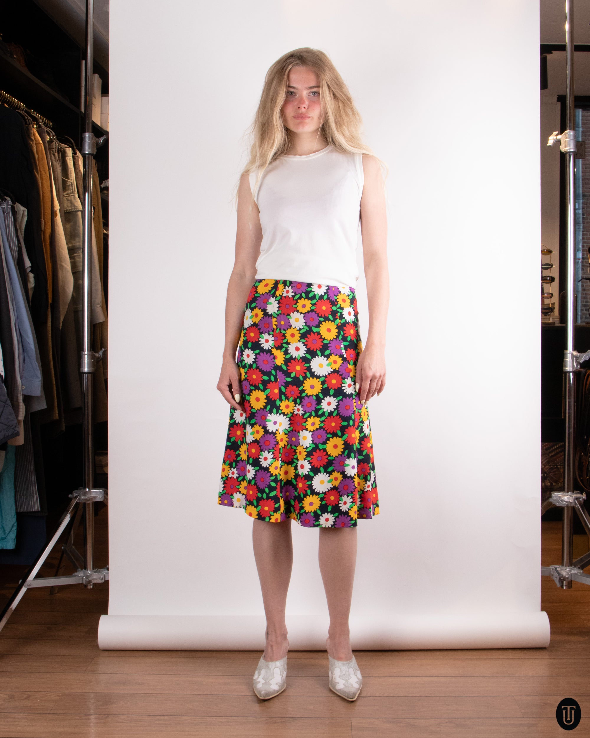 70s Yves Saint Laurent Rive Gauche Floral Skirt XS