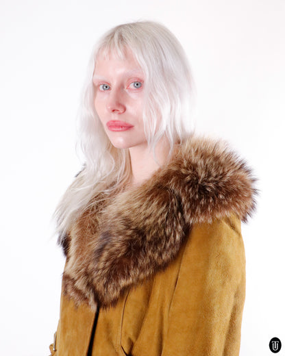 70's A.C Bang Suede & Fox Fur Coat M