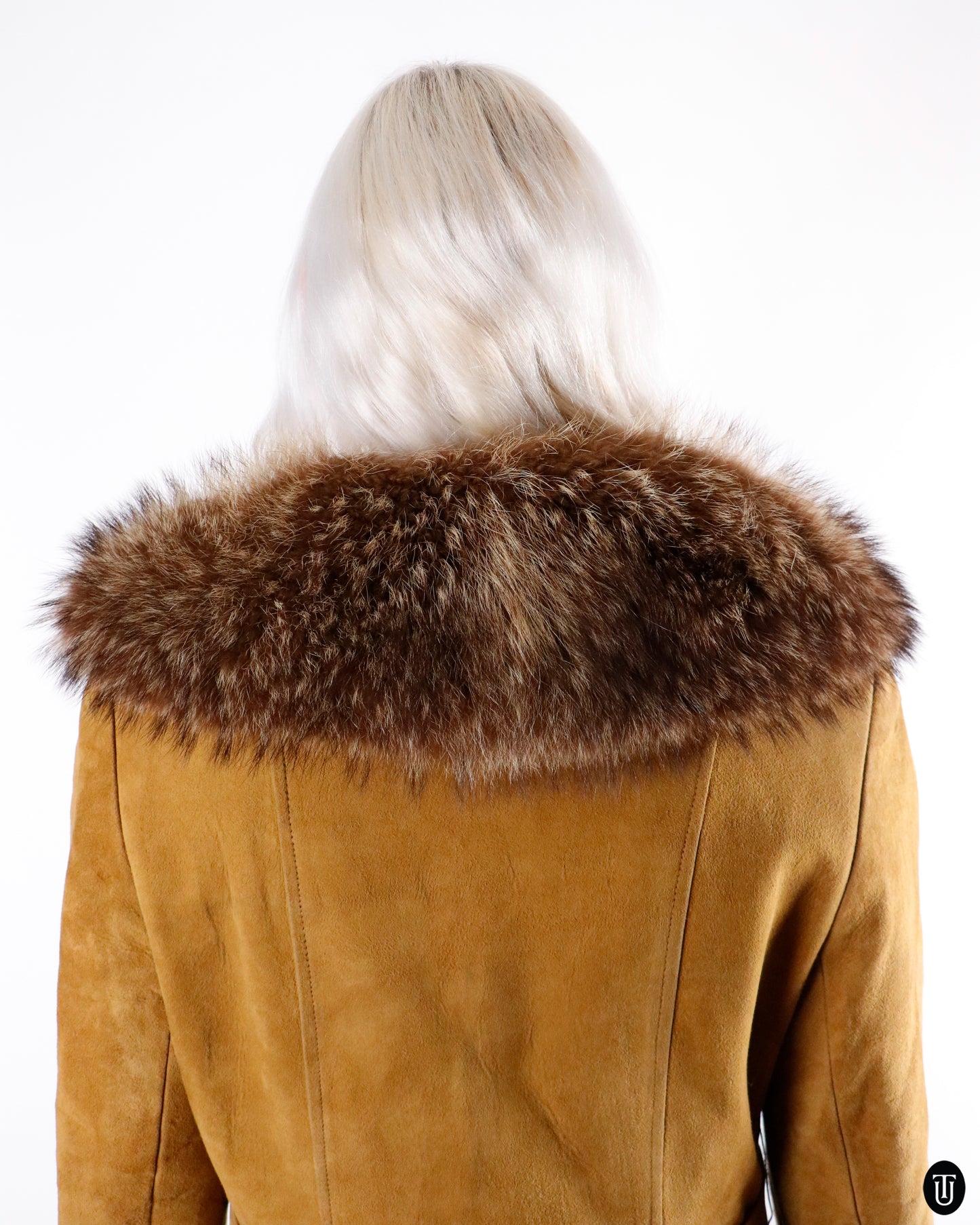 70's A.C Bang Suede & Fox Fur Coat M