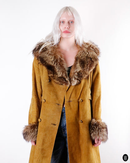 70's A.C Bang Suede & Fox Fur Coat M