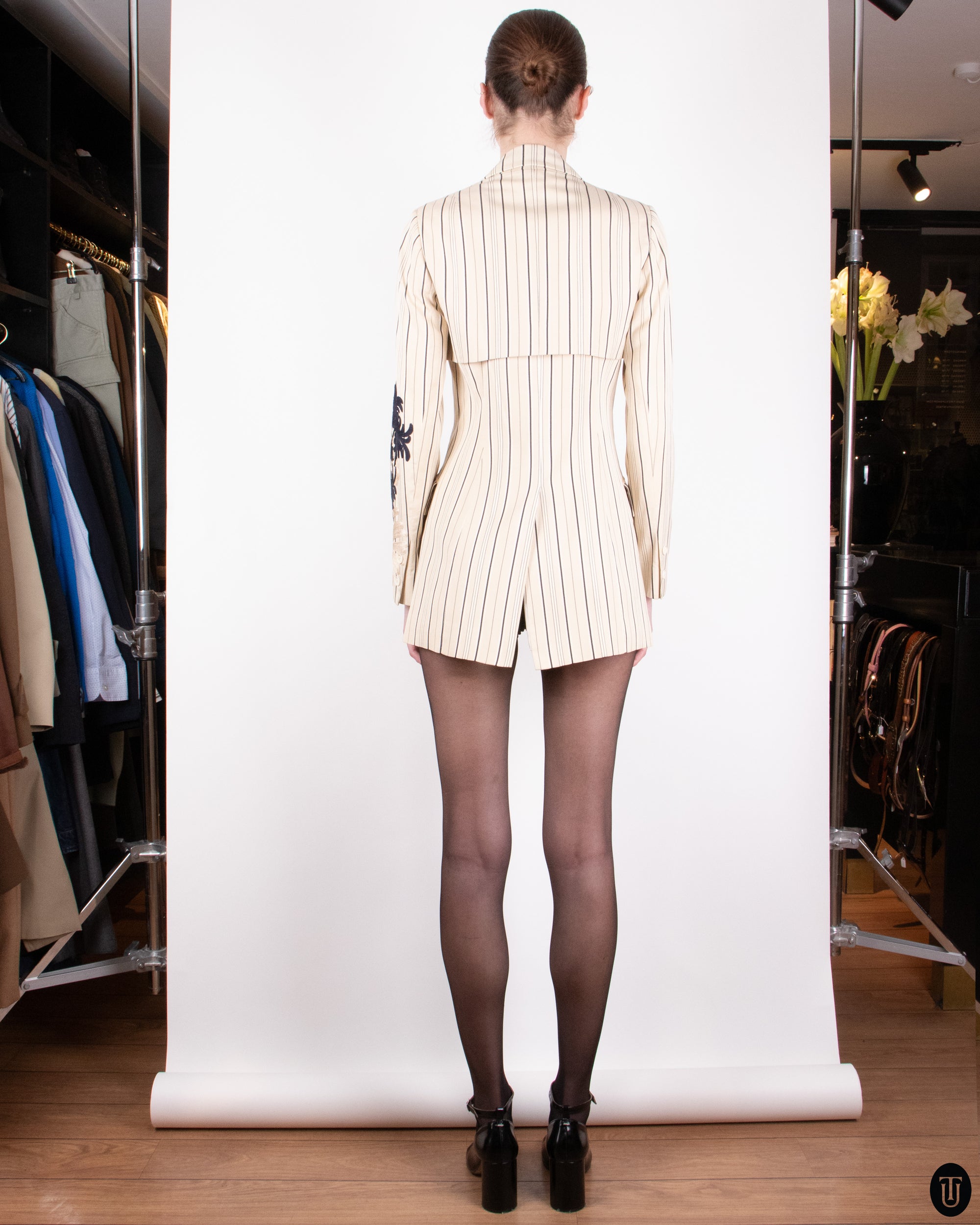 00s Christian Dior Pinstripe and Embroidered Blazer S