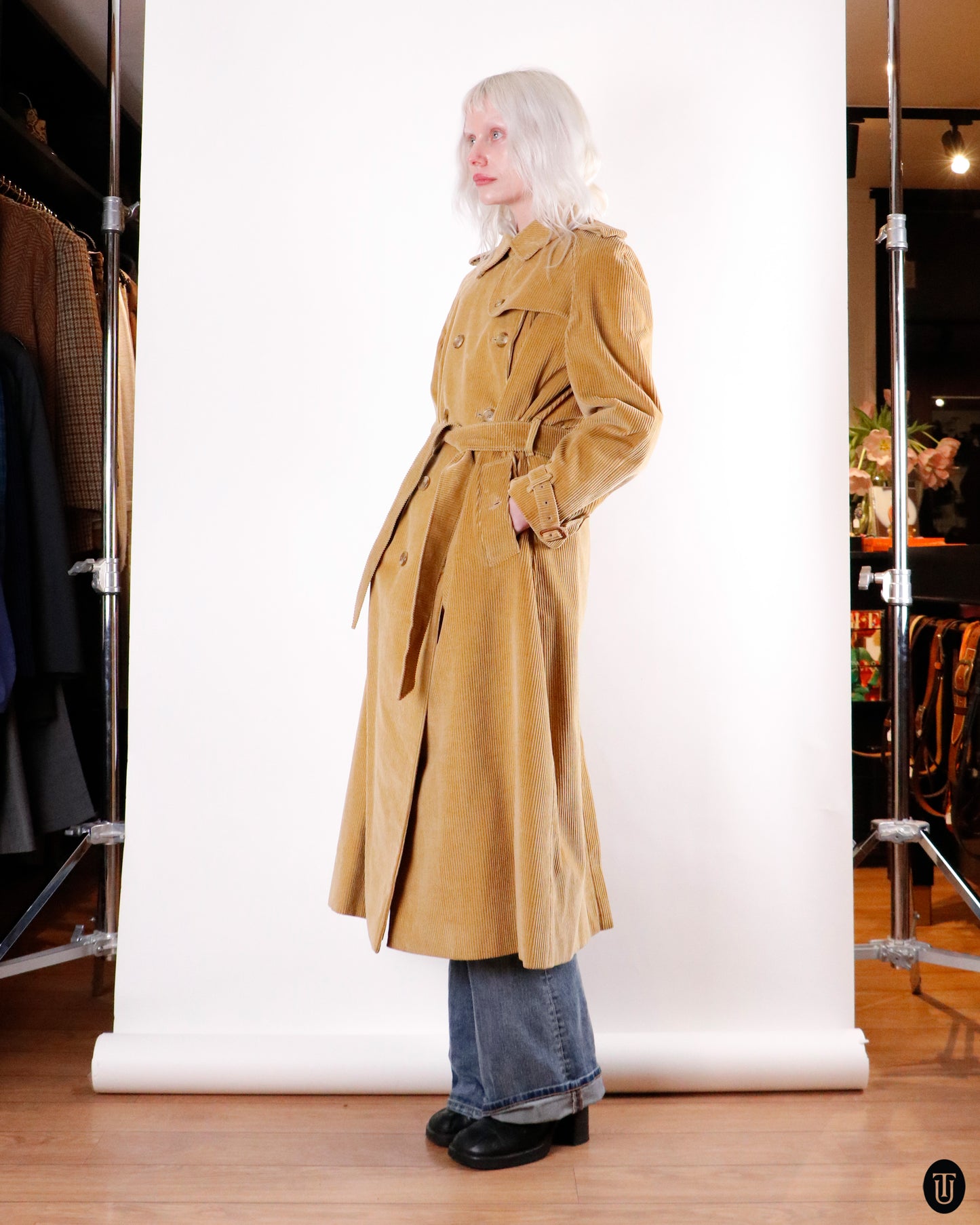 80's Burberry Corduroy Trench Coat L