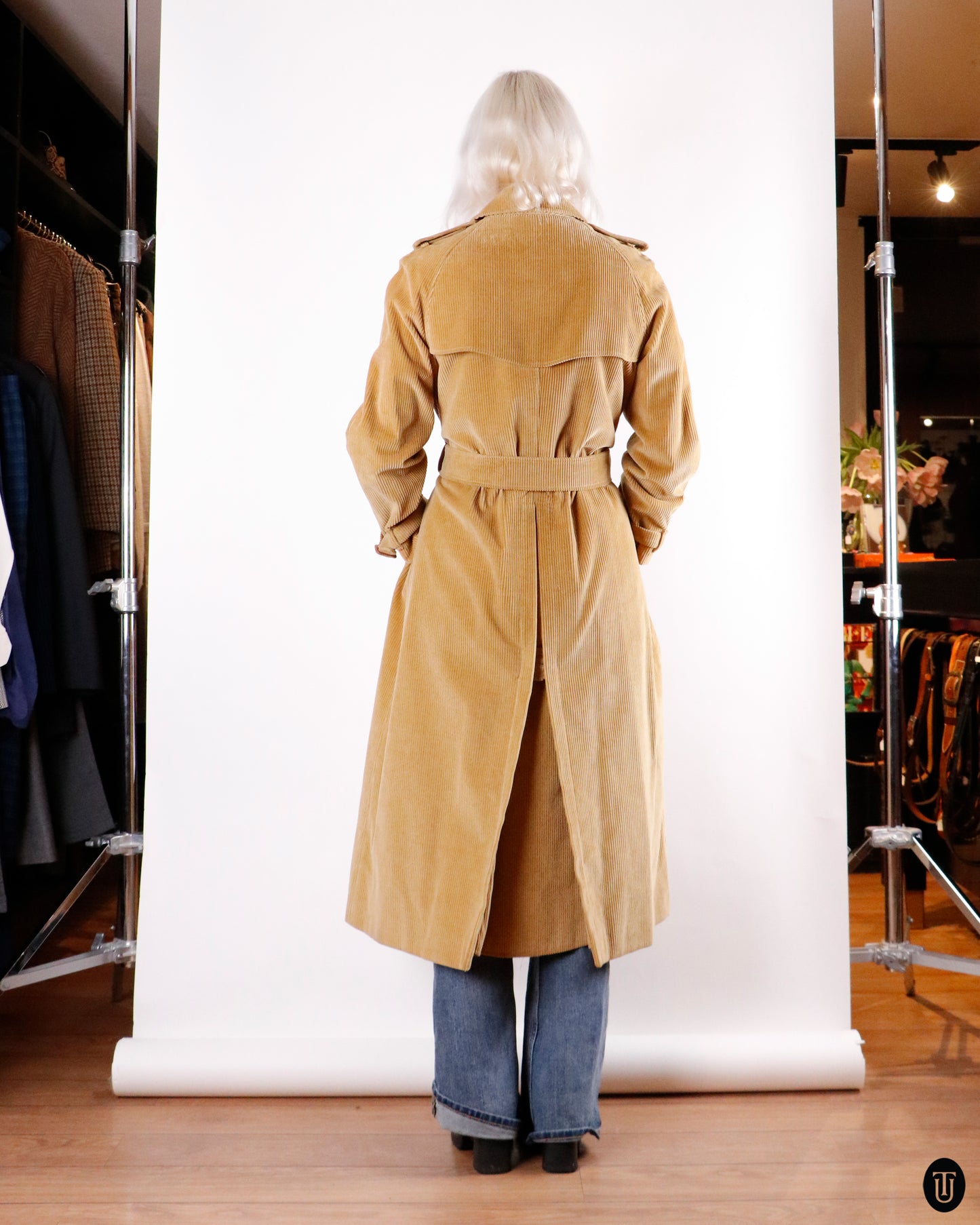 80's Burberry Corduroy Trench Coat L