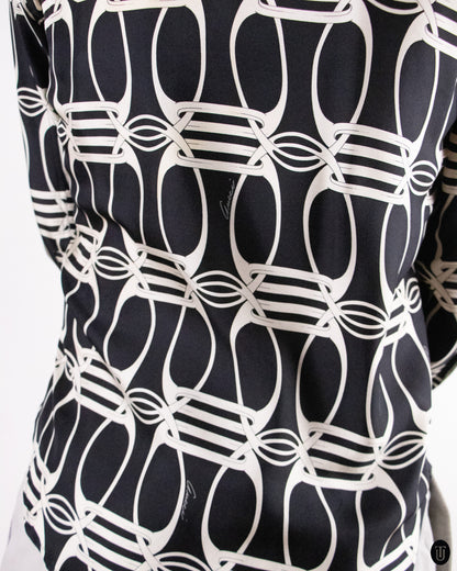 70's Gucci Horse-Buckle Print Silk Shirt L
