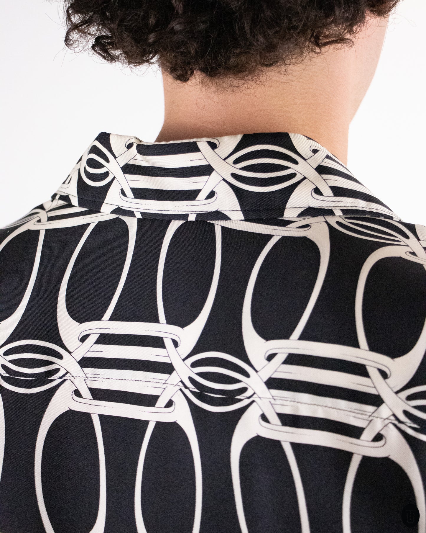 70's Gucci Horse-Buckle Print Silk Shirt L