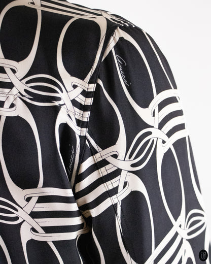 70's Gucci Horse-Buckle Print Silk Shirt L