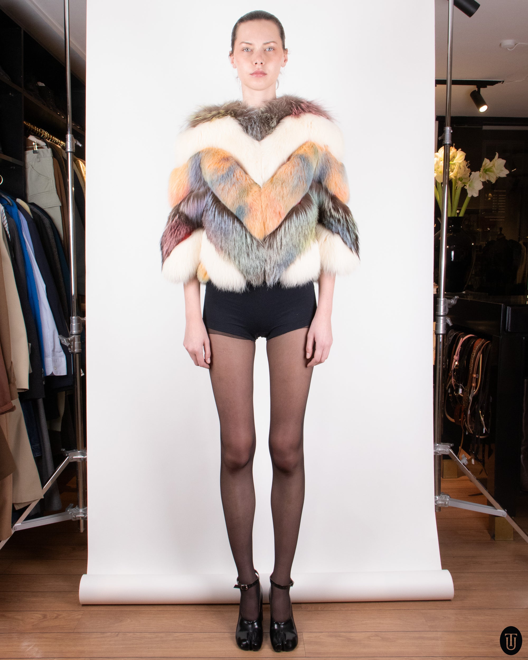 00s Nikoline Liv Andersen Fluffy Fur and Leather Coat S